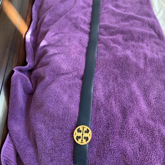 Tory Burch Navy Blue/Multi Stripe Reversible Leather Belt sz M - Picture 1 of 5